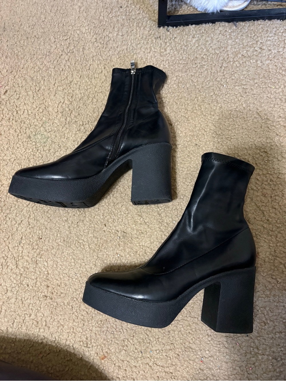 Black Platform Block Heel Ankle Boots